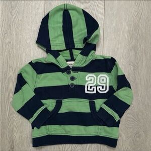 💚💙 CHEROKEE hoodie Striped Hoodie 12 mo stripes baby blue green EUC boys girls